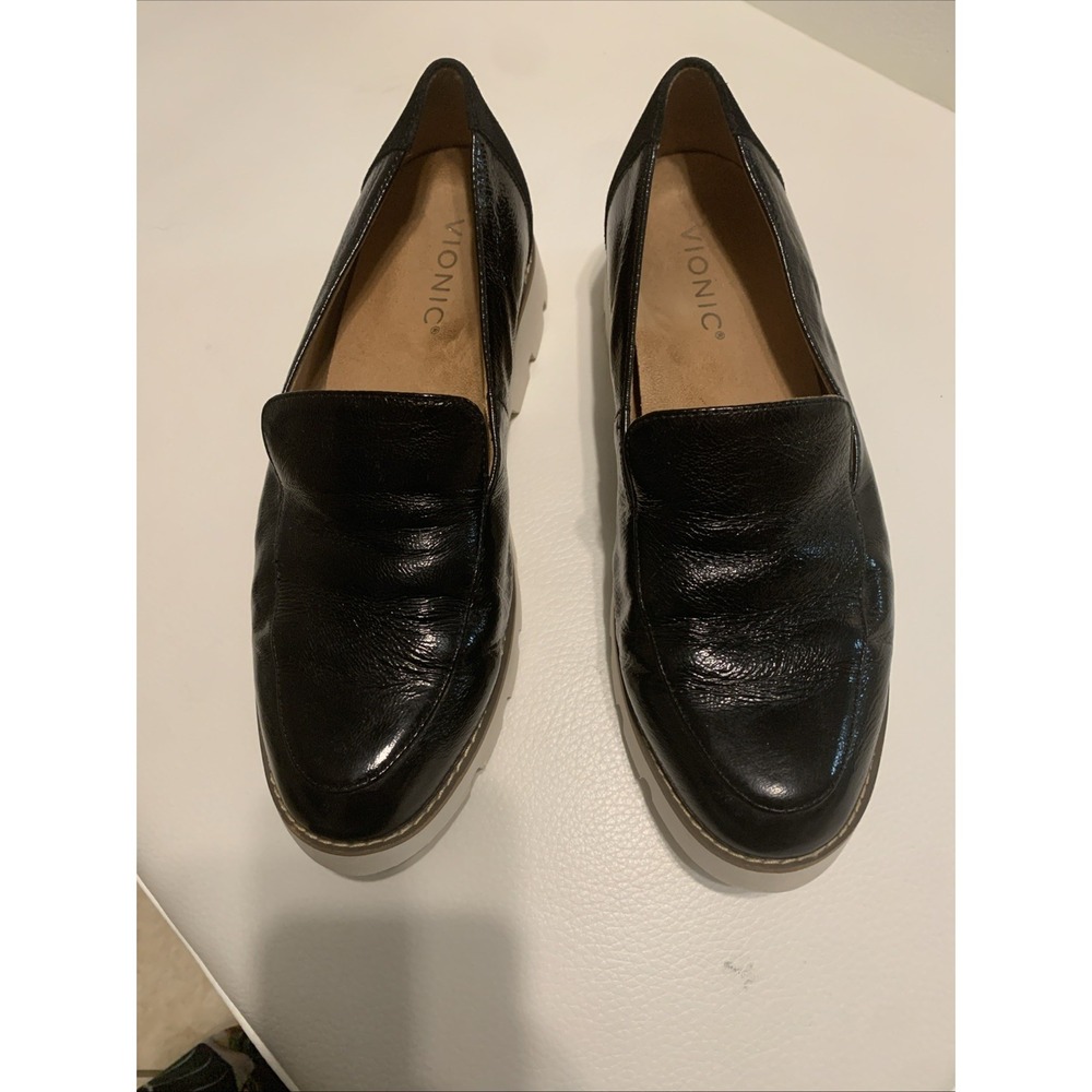 Vionic Kensley Women's Sz 7.5 Shoes Black Patent Leather Slip On Loafers
